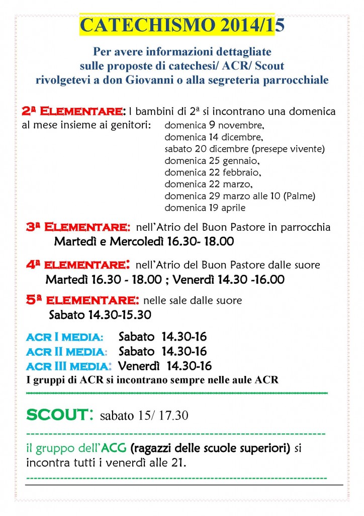 ORARI CATECHISMO e ACR_ da appendere2