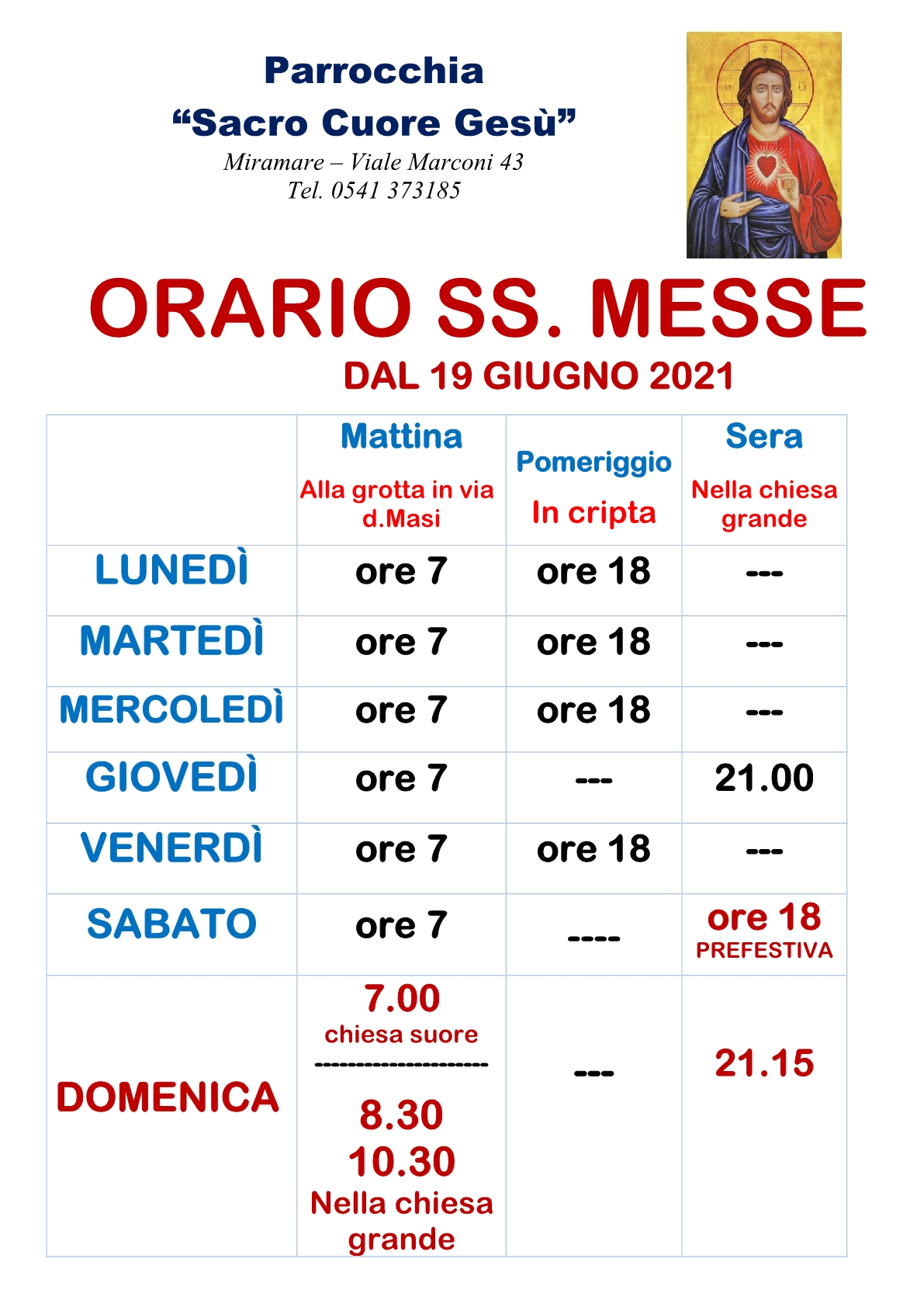 Orario messe 2021